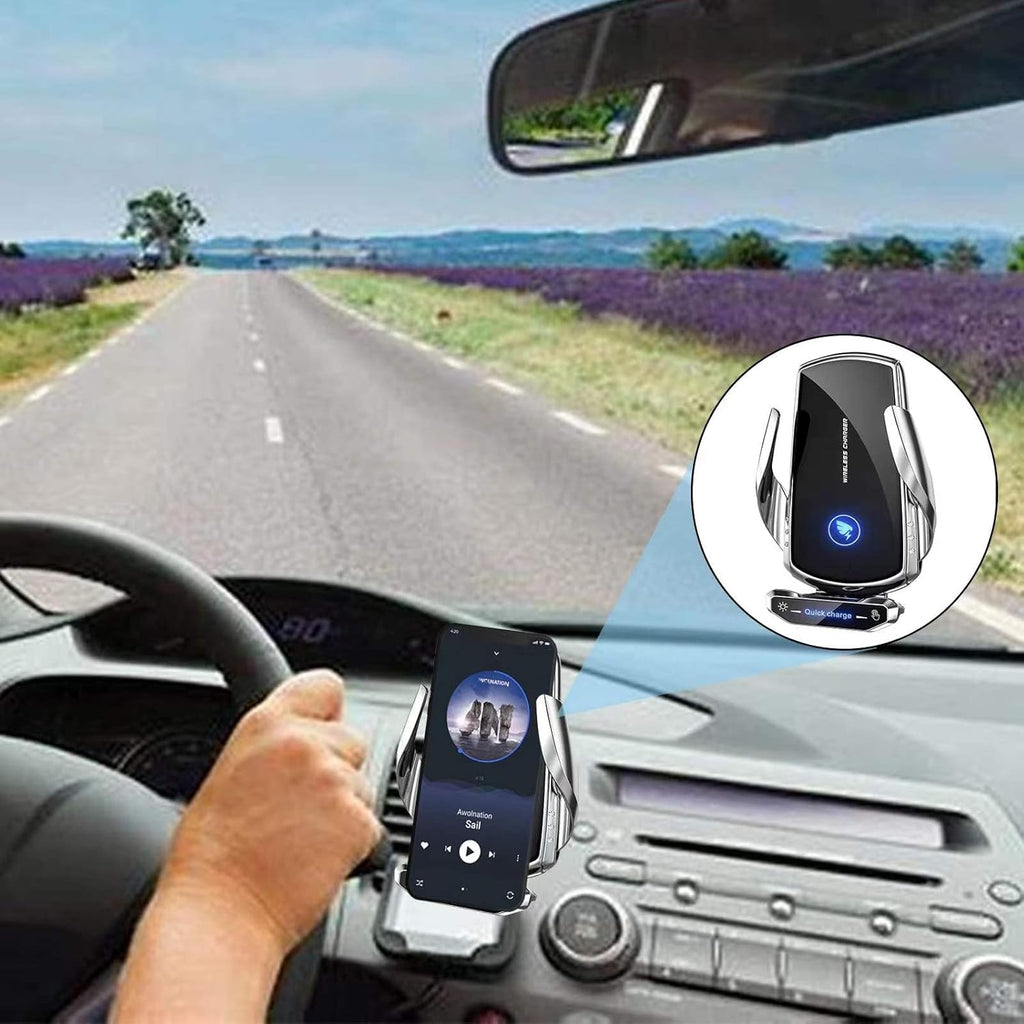Wireless Car Charger Mount Automotive Electric Induction 15W Fast Charging Auto Clamping Car Phone Holder Mount Wireless Charging Mount Air Vent Phone Holde Compatible with All Android (Silver)