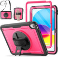 SCSVPN Case for iPad (A16) 11th Generation 11 Inch 2025 / 10th Generation 10.9 Inch 2022, Shockproof Protective Case with Screen Protector, Pencil Holder, Rotating Stand, Hand/Shoulder Strap - Rose