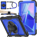SEYMAC stock Tablet Case for Lenovo Tab M10 Plus 3rd Gen (TB-125FU/128FU/128XU) 10.6 inch Drop-Proof Protection Cover with 360° Rotate Stand & Strap [Pen Holder] & Screen Protector, Blue+Black