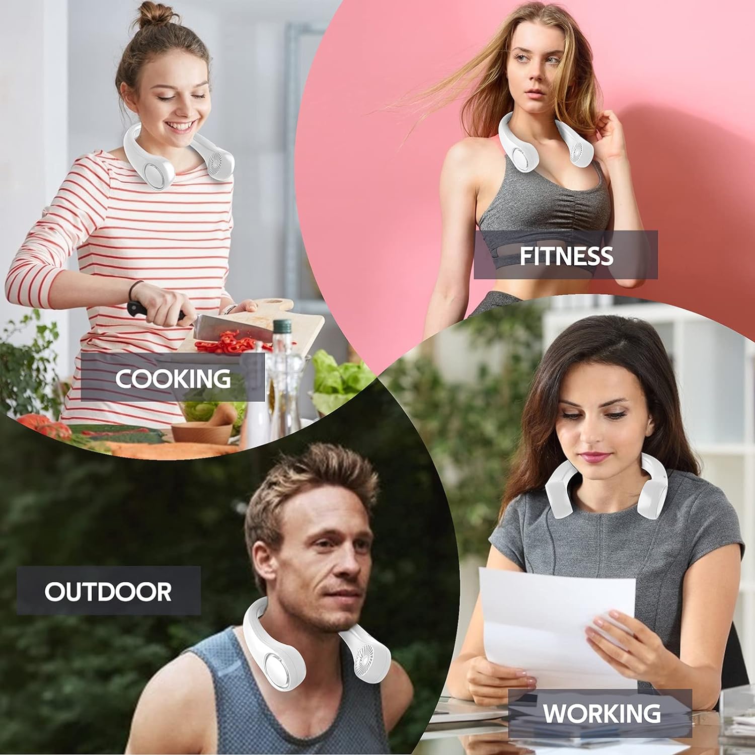 Portable Neck Fan, Hands Free Personal Fan, 360° Airflow,3-16 Running Hours, 72 Wind Outlets,4000mAh Battery USB Rechargeable, 3-Speeds，Birthday Gifts for Men Women (White)