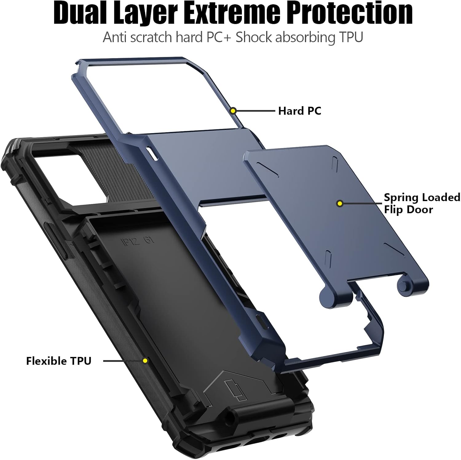 Nvollnoe for iPhone 12/12 Pro Case with Card Holder[Store 5 Cards] Dual Layer Heavy Duty Shockproof iPhone 12 Wallet Case with Hidden Card Slot Large Storage Cover for iPhone 12(Blue)
