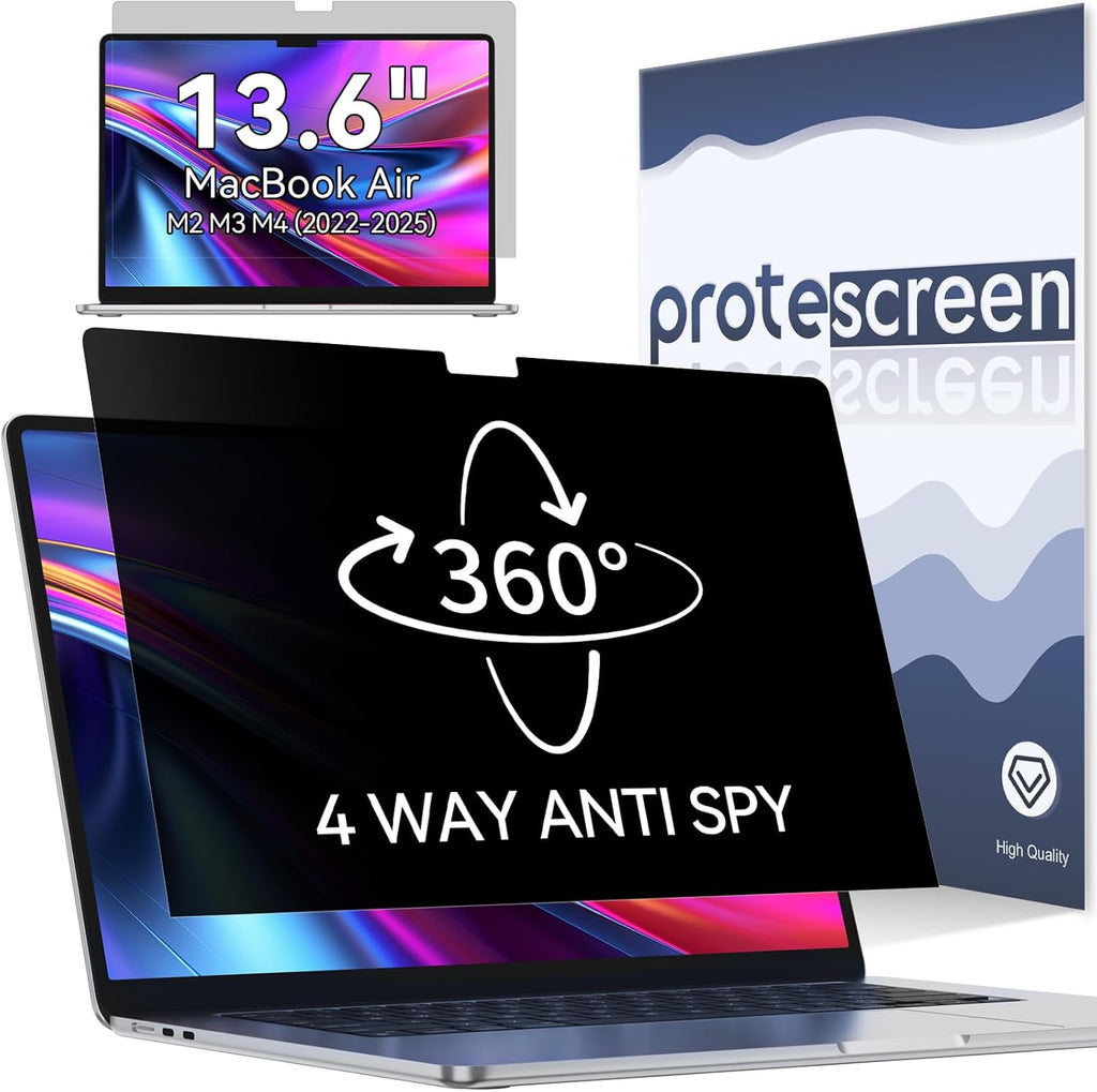 360° Privacy Screen for MacBook Air 13.6/13 Inch (2022-2025, M2, M3, M4), 4 Way Privacy Anti Glare Blue Light Filter Shield Film Anti Spy Laptop Protector for Mac 13.6In Computer