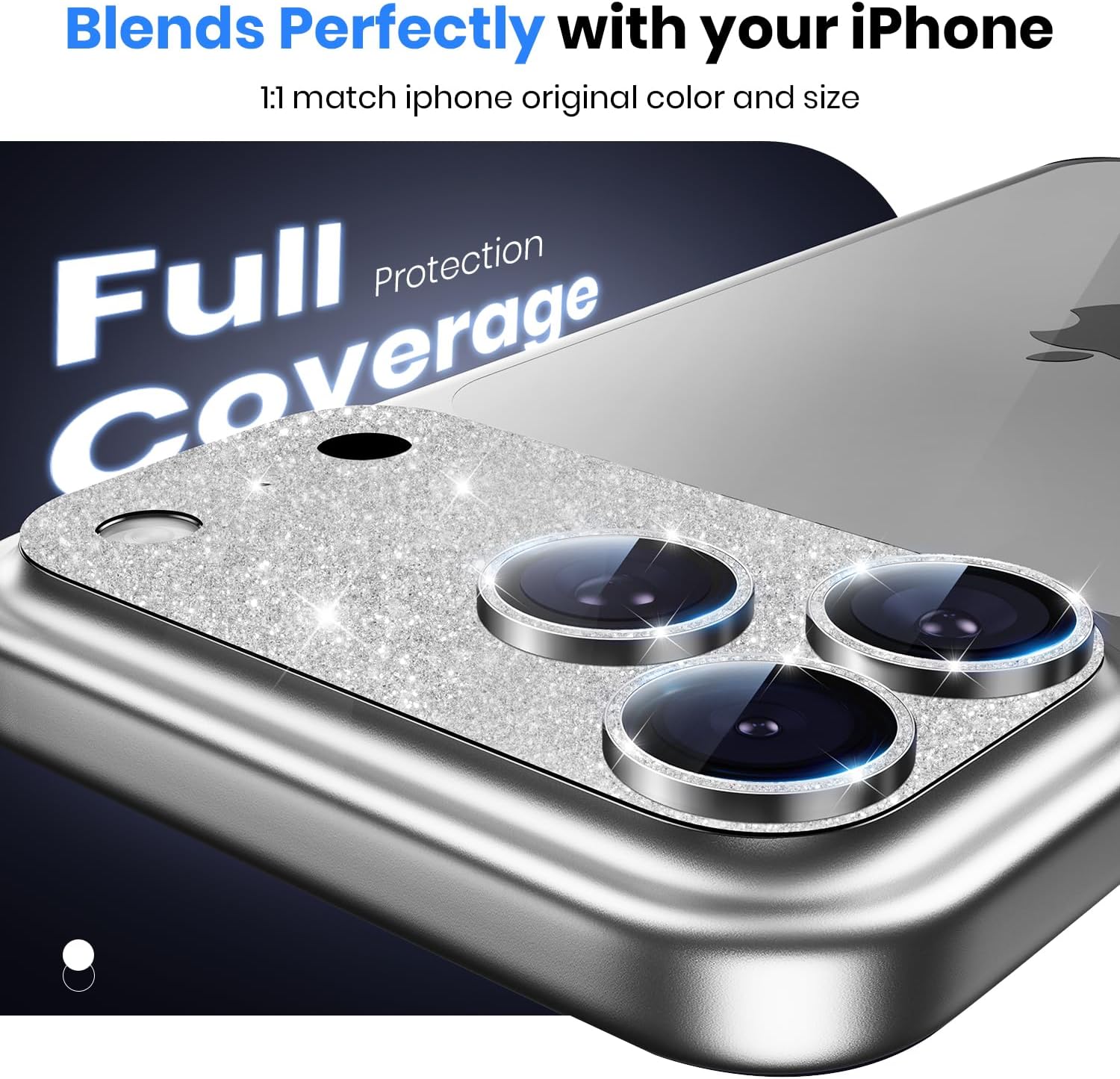 Hoerrye for iPhone 17 Pro Camera Lens Protector - [12FT Shatterproof Military Grade] [Strong Adsorption] Metal Top 9H+ Tempered Glass Camera Screen Full Cover Case Friendly,Glitter Silver