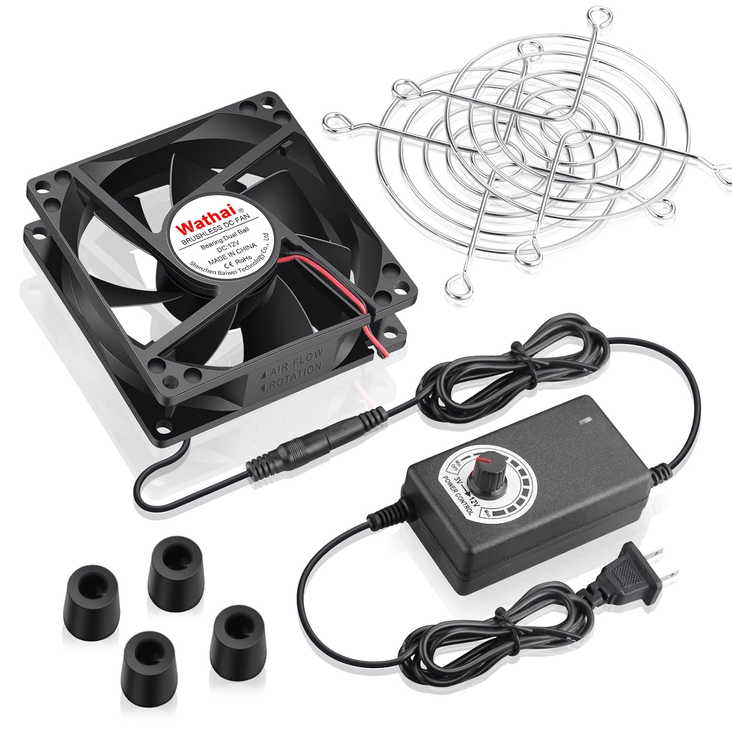Wathai 80mm Small Computer Cooling Fan with AC Plug, 110V 120V 220V 240V Fan Enhanced Cooling Solution for Electronic Components, PC Cases, Greenhouses, Terrariums, and Modem Cool Projects