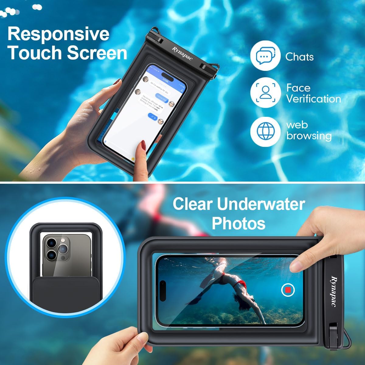 [Up to 8.5''] Waterproof Phone Pouch Floating, Double Bags Waterproof Phone Case with Lanyard for iPhone 16 15 Pro Max, Galaxy S25 S24 Ultra, IPX8 Cellphone Dry Bag Beach Cruise Ship Essentials 2 Pack