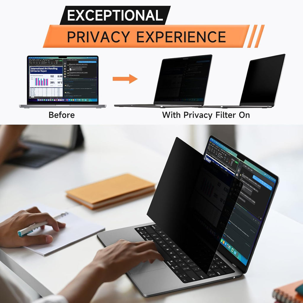 Privacy Screen for MacBook Air 13.6 & 13 Inch 2022-2025 (M2, M3, M4), Matte Anti Glare Blue Light Filter, Nano No Glue Anti Spy Black Protector for Mac Air 13In Laptop Computer