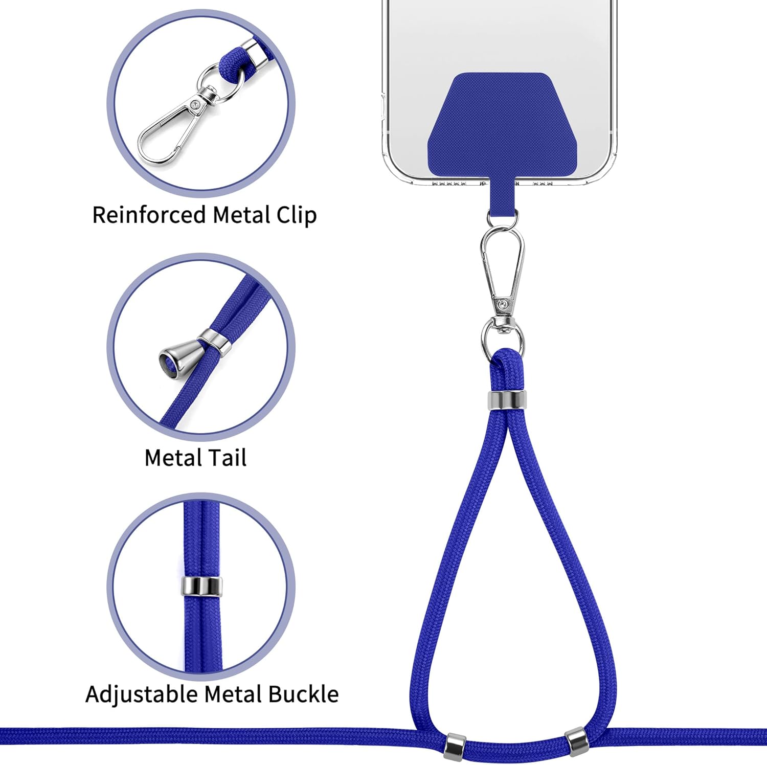 CACOE Phone Lanyard 2 Pcs-2 Pcs Adjustable Neck Strap, 4 Pcs Phone Patches, Universal Crossbody Multifuctional Cell Phone Lanyards Compatible with Most Smartphones(Black+Dark Blue)