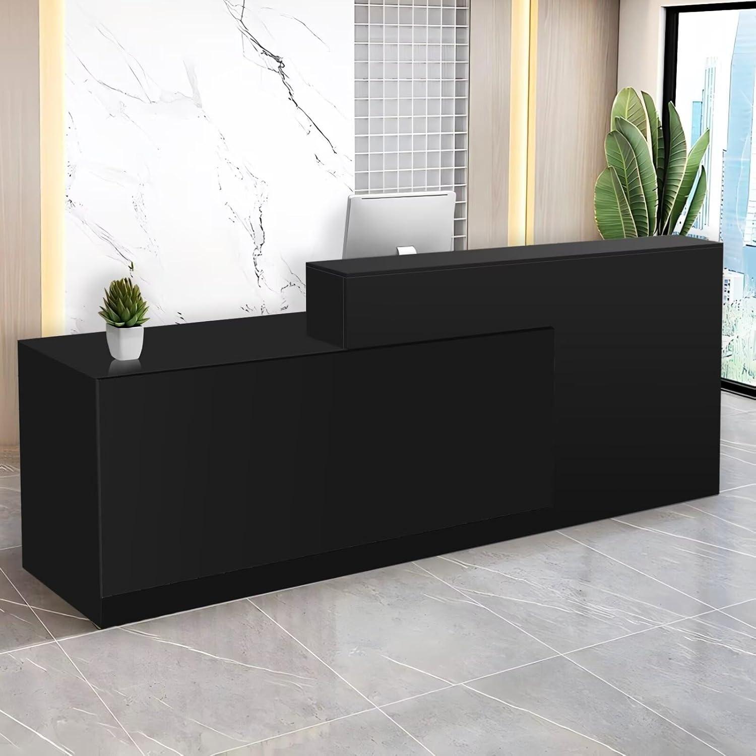 Reception Desk with Counter Modern Checkout Counter with Lockable Drawer Keyboard Tray Receptionist Desk for Office Salon Reception Table J Left 71inch/180cm