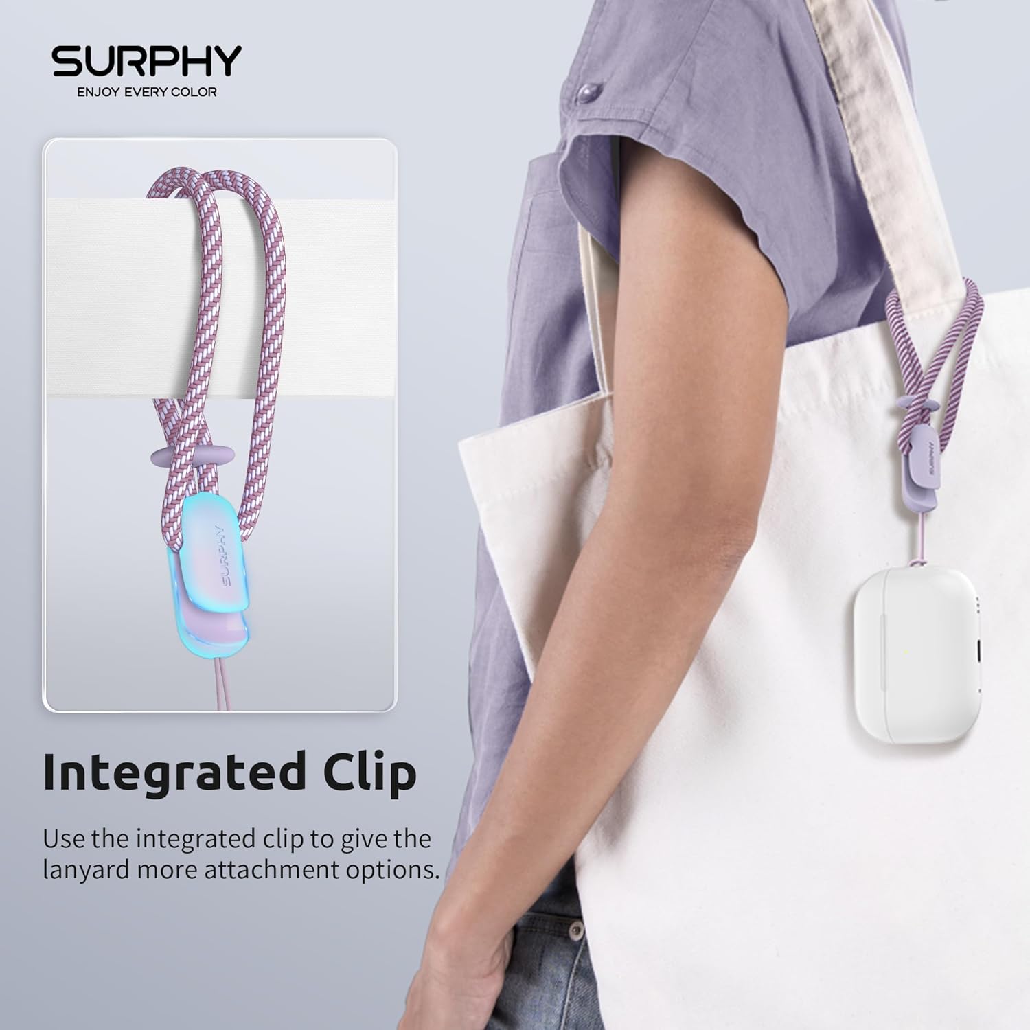 SURPHY 2 Pack Phone Lanyard for Cellphone Case, Phone Wrist Strap for Case, Cellphone Strap with 2-Color Braided, Charm Wrist Lanyard for Women and Men, Lilac & Gray