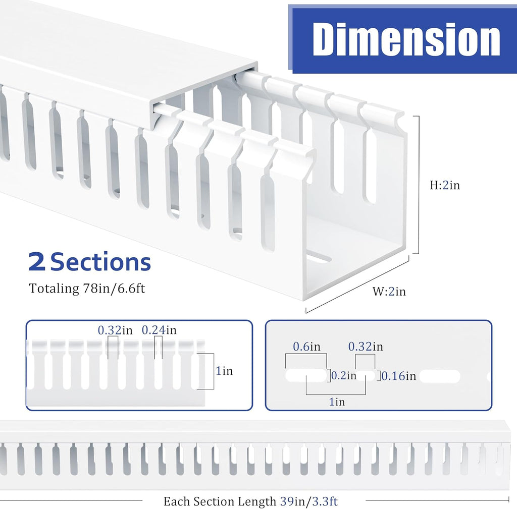 ZhiYo 2x2in Professional Server Rack Cable Management Raceway, 78in(2xL39in) Cable Raceway Kit, Electrically Safe PVC Open Slot Wire Cover, Cord Hider for Under Desk/Computer/Network Cords White