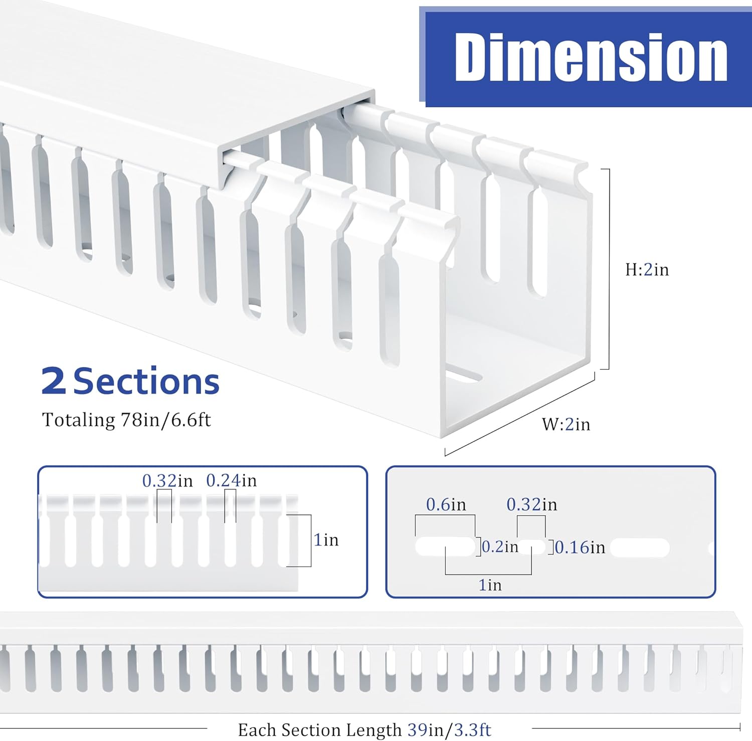 ZhiYo 2x2in Professional Server Rack Cable Management Raceway, 78in(2xL39in) Cable Raceway Kit, Electrically Safe PVC Open Slot Wire Cover, Cord Hider for Under Desk/Computer/Network Cords White