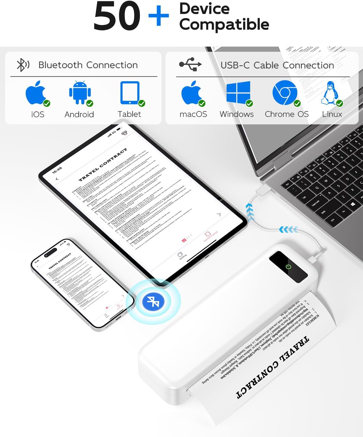 Portable Printers Wireless for Travel, Bluetooth Inkless Thermal Printer, Support 8.5" X 11" US Letter & A4, Small Mobile Printer with Carry Case and 4 Rolls Thermal Paper Kit, for Home Car Receipt