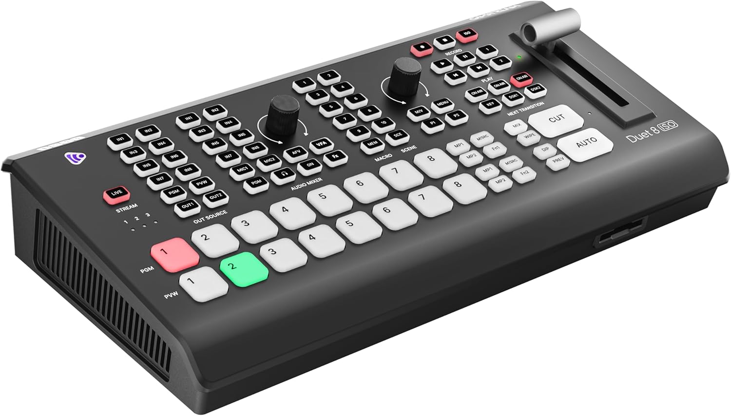 Osee GoStream Duet 8 ISO, 8 Channels Video Switcher with 4 4K-HDMI, 4 SDI, and 4 NDI HX/ 4 SRT/ 4 RTMP/ 2 Webcam. 2 XLR Audio, 8 Layouts, Isolated Recording, Podcast Unit for YouTube, Facebook