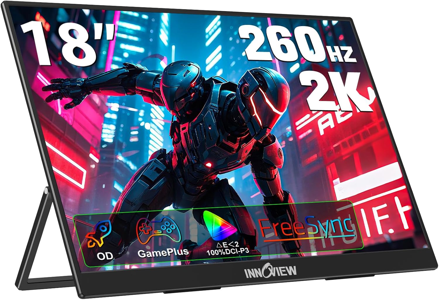 InnoView 18 Inch 260Hz Portable Gaming Monitor,2K QHD 100% DCI-P3 Portable Monitor Gameplus HDR FreeSync Laptop Monitors,Portable Screen for PC Phone Game Console