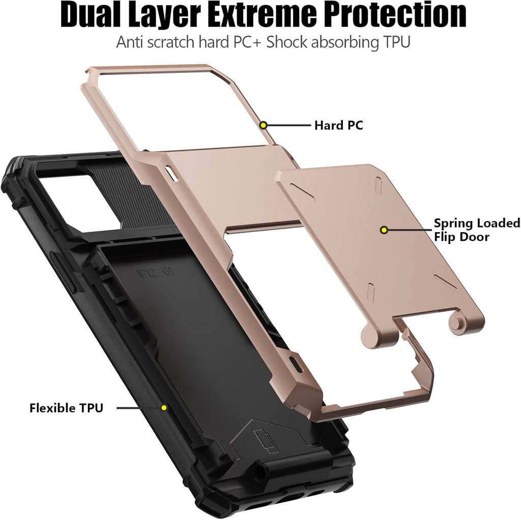 Nvollnoe for iPhone 12/12 Pro Case with Card Holder[Store 5 Cards] Dual Layer Heavy Duty Shockproof iPhone 12 Wallet Case with Hidden Card Slot Large Storage Cover for iPhone 12(Rose Gold)