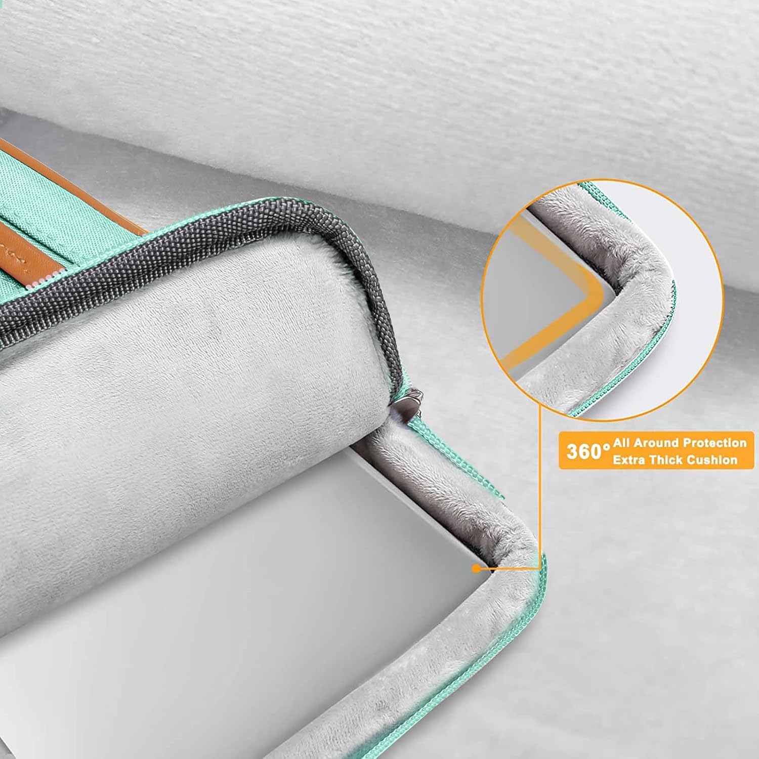 MOSISO 360 Protective Laptop Shoulder Bag,15-15.6 inch Computer Bags Compatible with MacBook Pro 16 inch, HP, Dell, Lenovo, Asus Notebook,Side Open Messenger Bag with 4 Zipper Pockets, Aqua Green