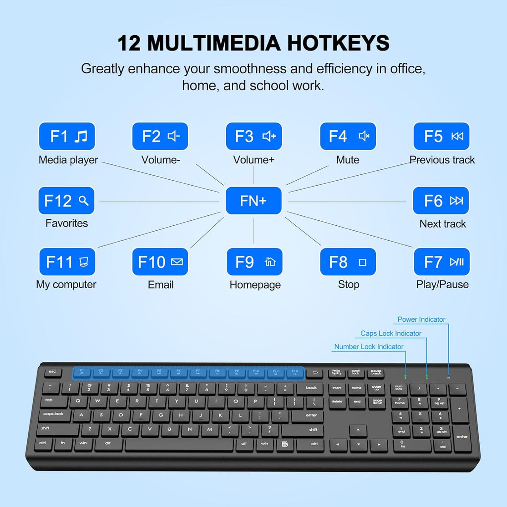 EDJO Wireless Keyboard, 2.4G Full-Sized Cordless USB Silent Computer Keyboard, Ergonomic Tilt Angle, Sleep Mode, Long Battery Life, for Windows, Mac OS Laptop/PC/Desktop/Notebook