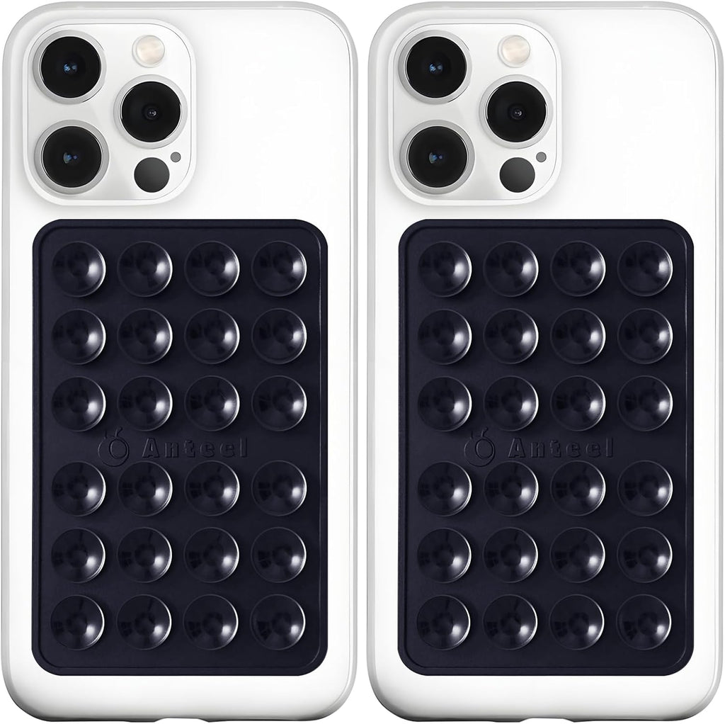 Anteel MAX Silicone Suction Phone Case Adhesive Mount, Upgraded Super Strong Grip, Durable, Easy to Use, Hands-Free Sticky Phone Holder for Selfies, Tiktok Videos, 2.56"x3.94" (BLK&BLK)