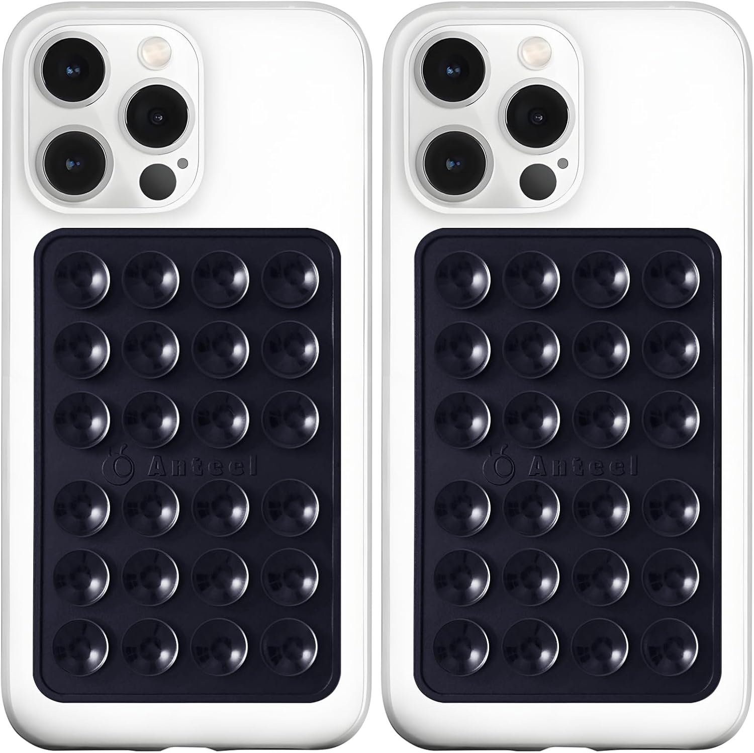 Anteel MAX Silicone Suction Phone Case Adhesive Mount, Upgraded Super Strong Grip, Durable, Easy to Use, Hands-Free Sticky Phone Holder for Selfies, Tiktok Videos, 2.56"x3.94" (BLK&BLK)