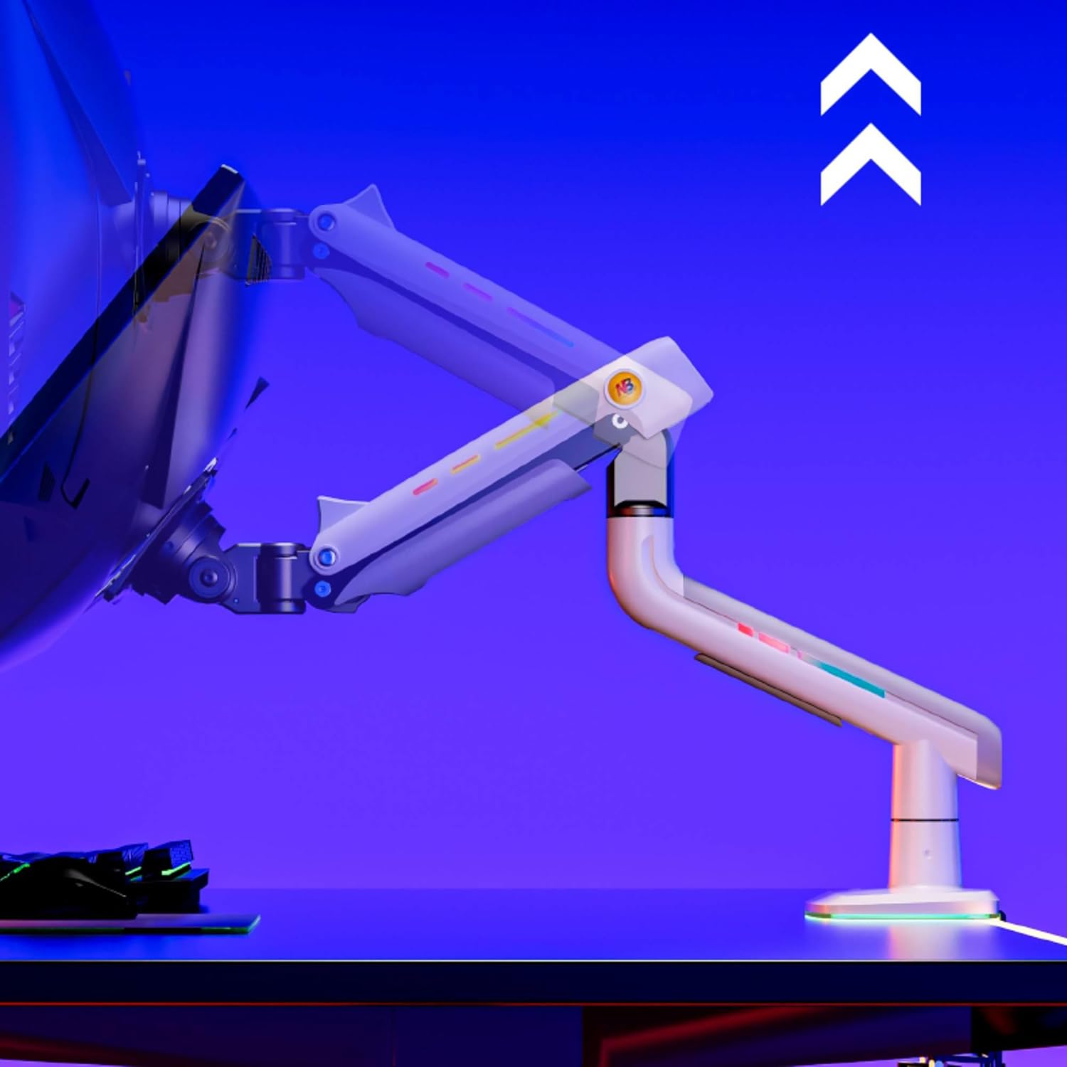 Gaming Monitor Arm for Flat/Ultrawide/Curved Monitors 32 to 60 inch, Heavy Duty Monitor Stand Load up to 20 kg, VESA 75/100 mm Mount (White)