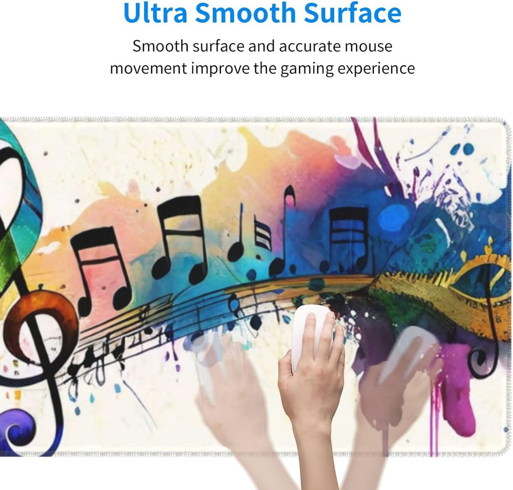 Gaming Mouse Pad, Large Non-Slip Rubber Base Mousepad, Keyboard Mouse Mat, Desk Pad with Stitched Edges, 31.5x11.8inch, Music Note