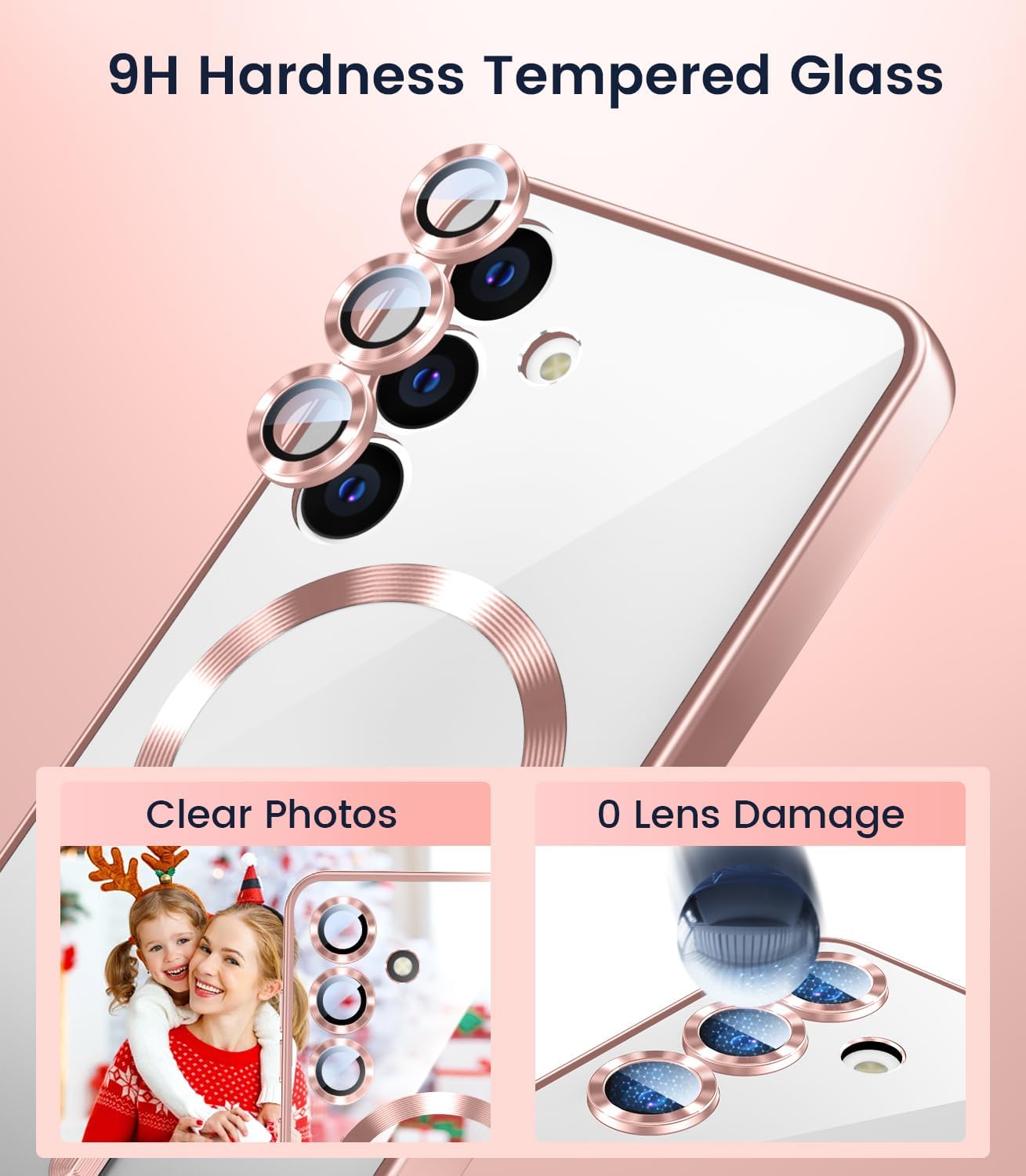 Slim Thin for Samsung Galaxy S25 Plus Case, Compatible with MagSafe, Built-in Camera Lens Protector, Shockproof Protective Phone Case, Soft Electroplated Clear Cover, Rose Gold