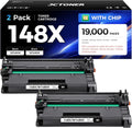 148X Black Toner Cartridge 2-Pack with chip High Yield Replacement for HP 148X W1480X 148A W1480A Compatible with HP LaserJet Pro MFP 4101dw 4101fdn 4101fdw 4001dn 4001dw 4001n 4001 4101 e Printer Ink