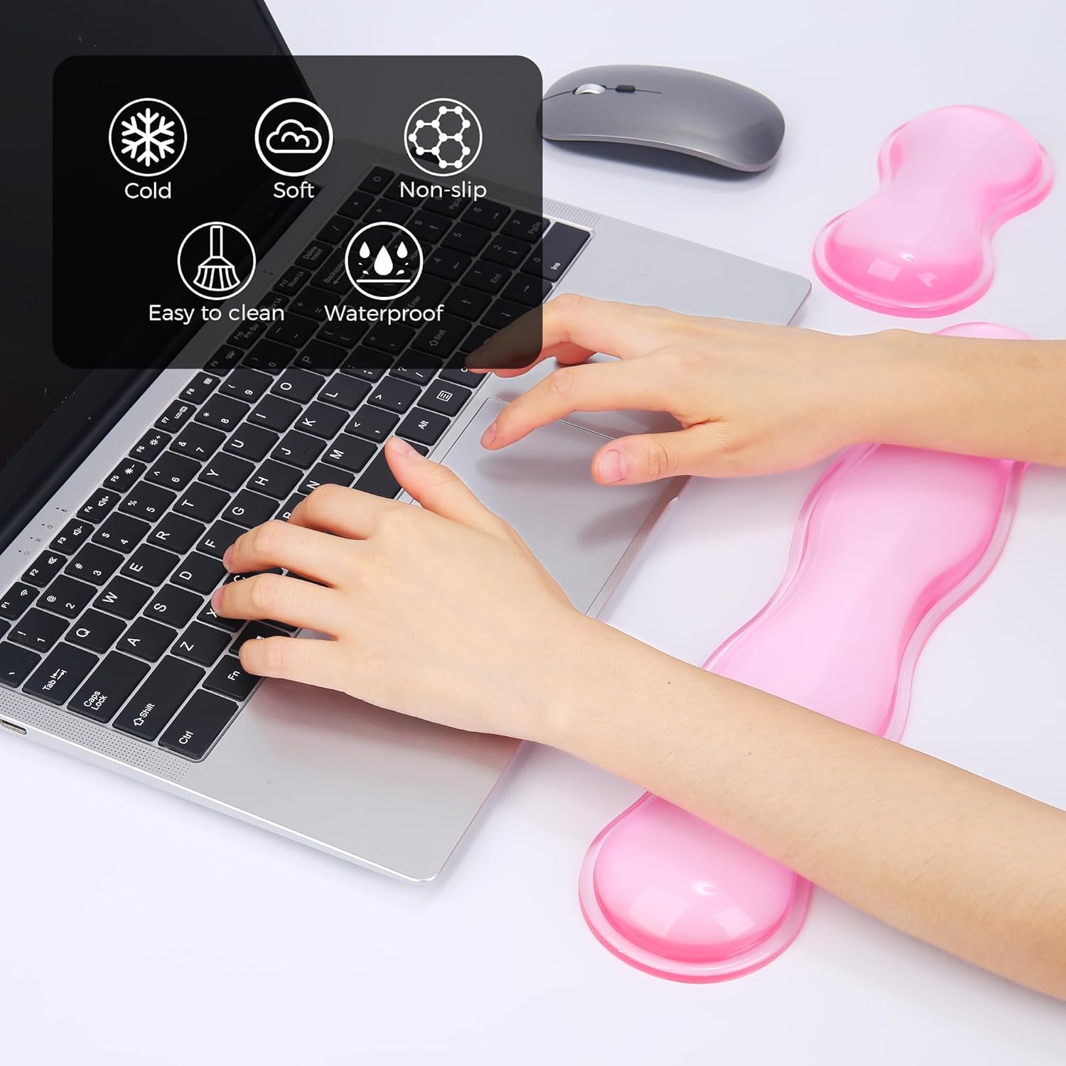 Gel Wrist Rest for Keyboard and Mouse, Wrist Rest for Keyboard, Mouse Wrist Support, Pain Relief, Cool Touch, Non-Skid, Keyboard Wrist pad