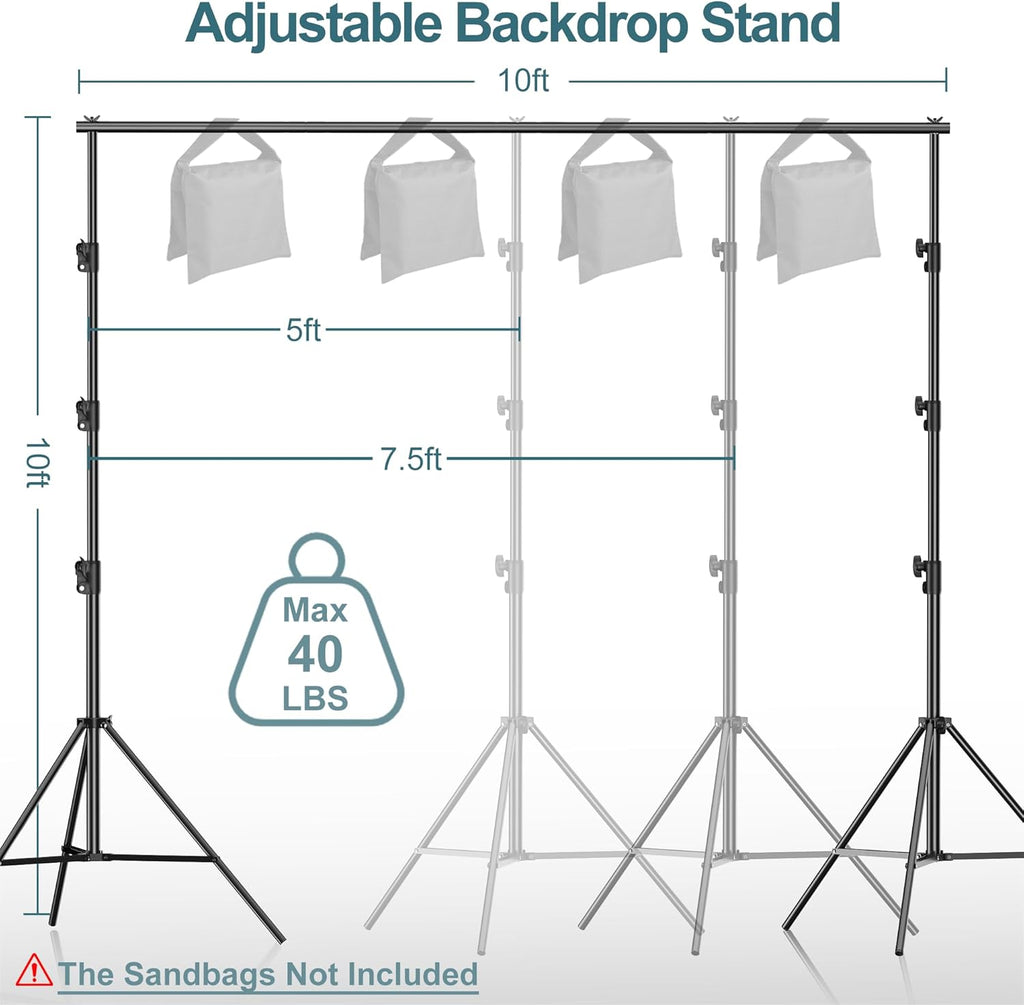 FUDESY Photo Video Studio 10 x 10Ft Heavy Duty Adjustable Backdrop Stand,Background Support System for Photography with Carry Bag, 6 Pcs Clip Clamps