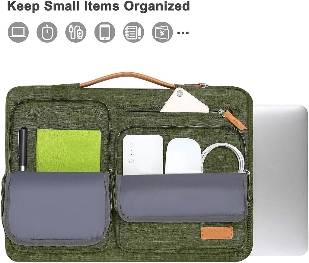 MOSISO 360 Protective Laptop Case 13 inch, 13 inch Laptop Sleeve Compatible with MacBook Air M4 M3 M2 M1 2025-2018/Pro M2 M1 2025-2016, Side Open Carrying Case with 4 Zipper Pockets&Handle,Olive Green