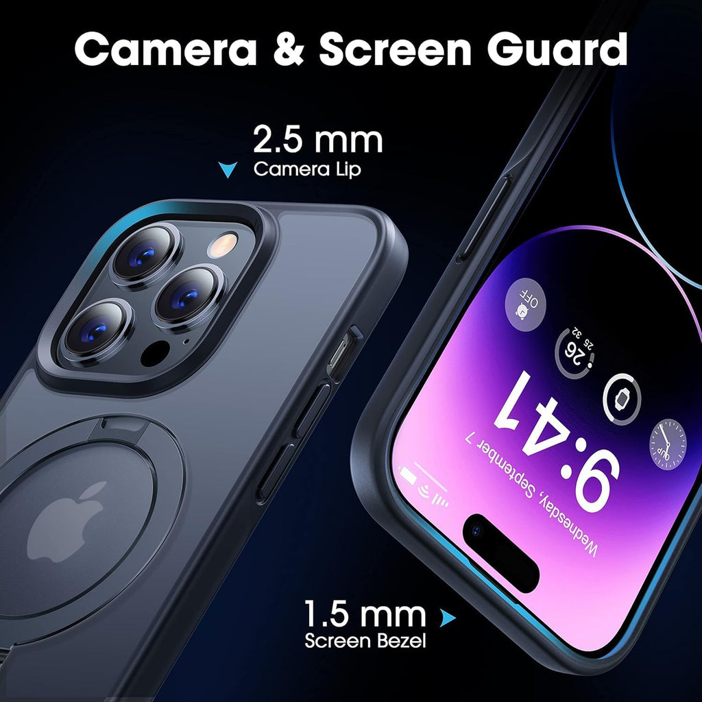CASEKOO Designed for iPhone 15 Pro Case with Magnetic Invisible Stand [Military Drop Protection] [Compatible with MagSafe] Shockproof Slim Translucent Matte Pro Case 6.1 Inch, Black