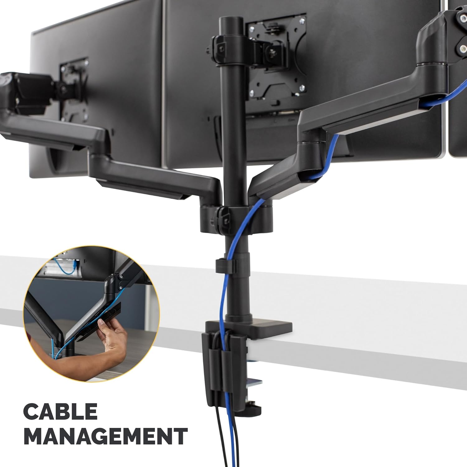 Fellowes Platinum Series Triple Monitor Arm for 27-Inch Monitors, Full Motion, 360° Rotation, VESA Mount with Grommet or Clamp, USB Ports, Ergonomic, Black, 8042601
