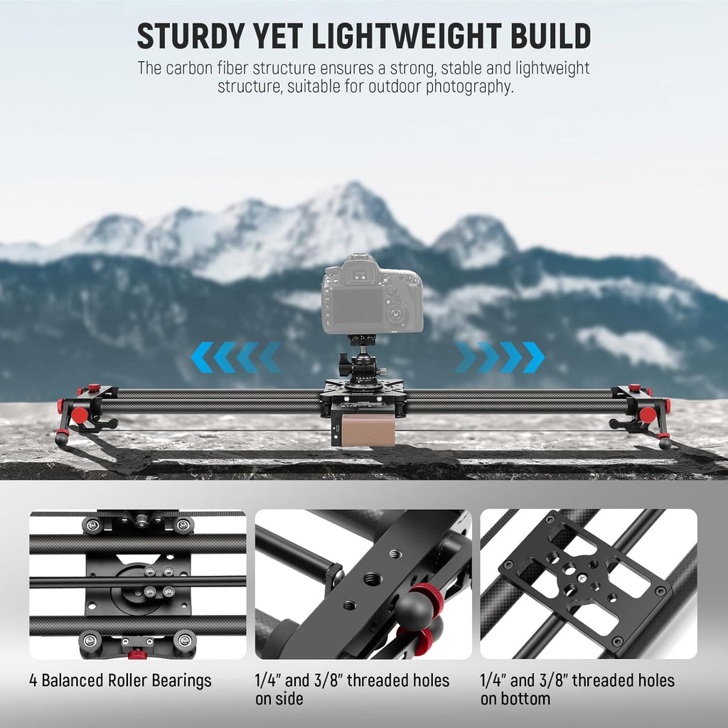 NEEWER 31.5"/80cm Motorized Camera Slider, App Wireless Control DSLR Carbon Fiber Dolly Rail Slider with 4400mAh F750 Battery (Charger Not Included), Support Video Mode, Time Lapse Photography, ER1-80
