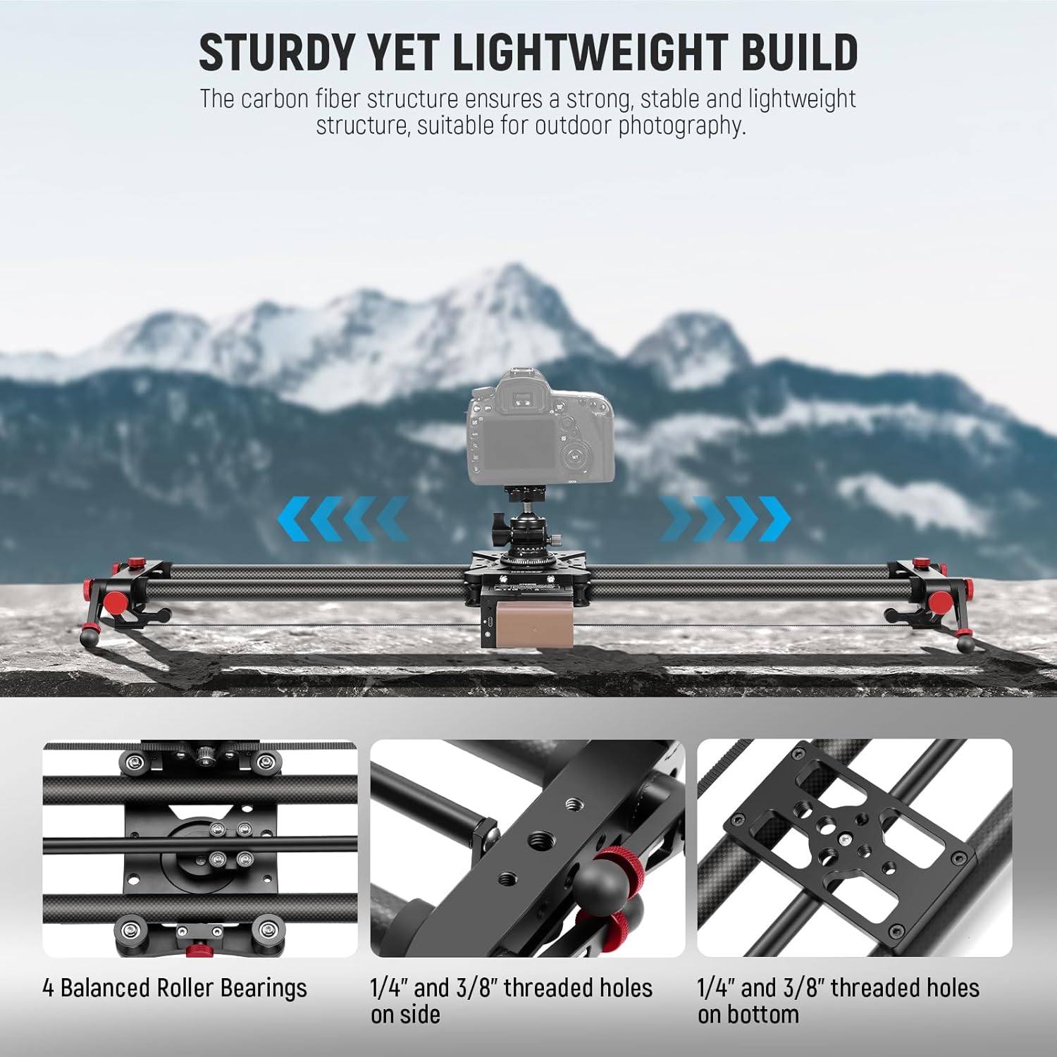NEEWER 31.5"/80cm Motorized Camera Slider, App Wireless Control DSLR Carbon Fiber Dolly Rail Slider with 4400mAh F750 Battery (Charger Not Included), Support Video Mode, Time Lapse Photography, ER1-80