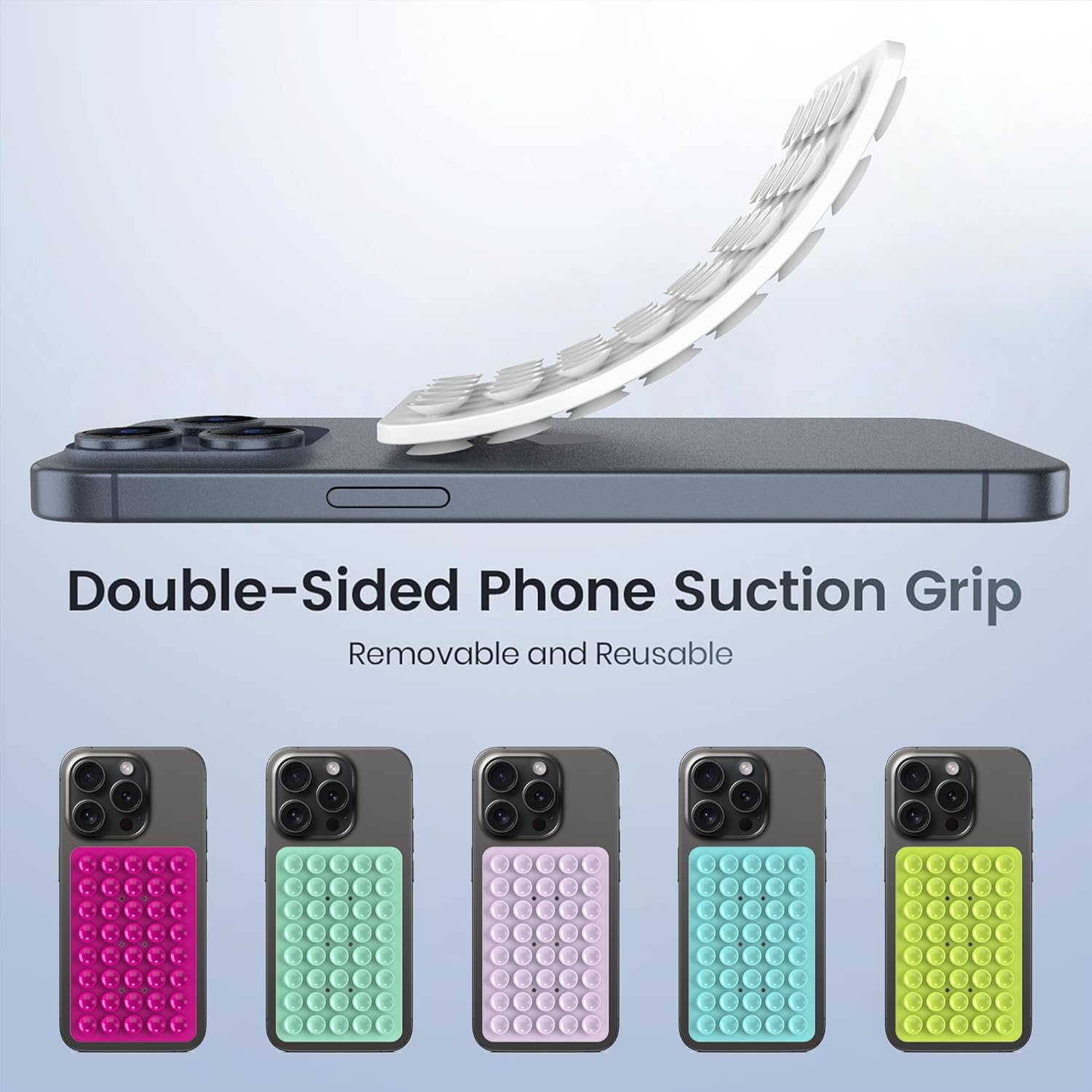Silicone Double Sided Suction Phone Case Mount, Detachable Hands Free & Strong Grip Holder for Selfies & Videos, Compatible iPhone Android (White, 1Pack)