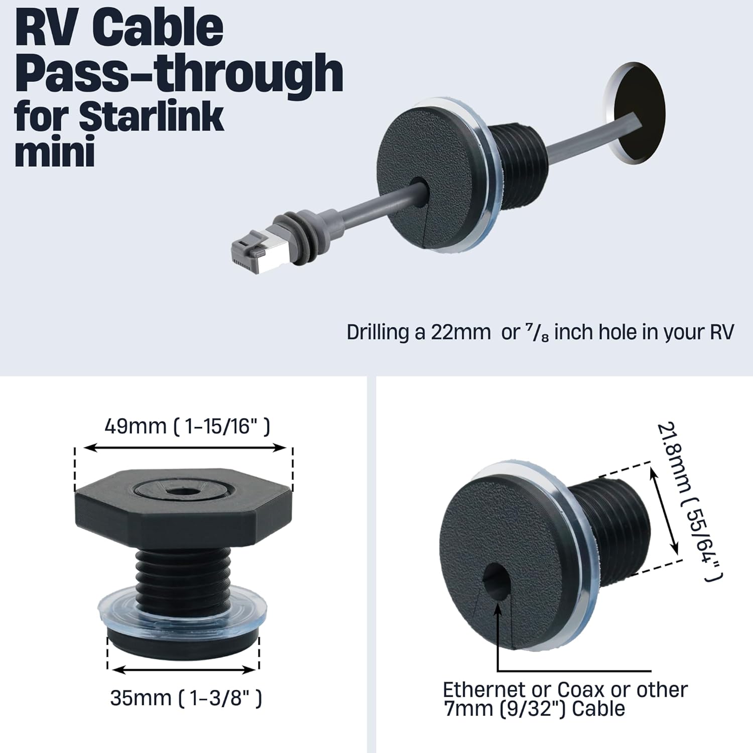 2Pcs RV Cable Passthrough for Starlink mini, RV Cable Grommet Compatible with Starlink, Ethernet, Coax, Water-Resistant and Anti-Drop RV Cable Routing(Gray)