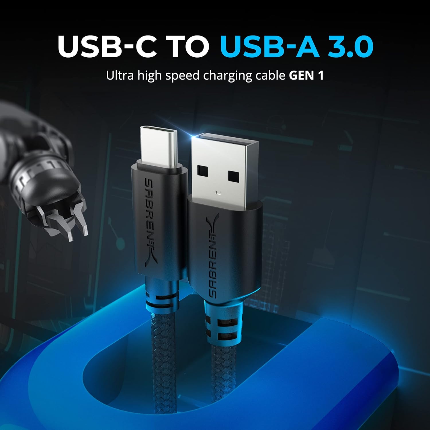 SABRENT [3-Pack 22AWG Premium 3ft USB-C to USB A 3.0 Sync and Charge Cables [Black] (CB-C3X3)