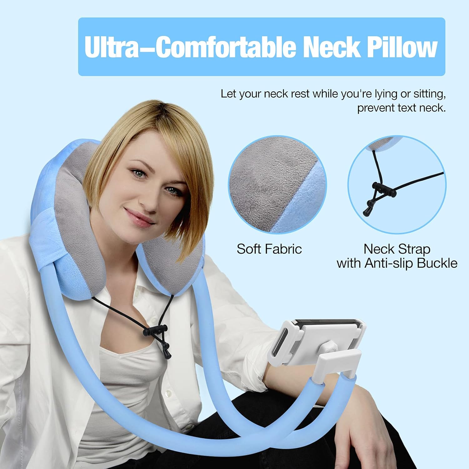 Moko Neck Phone Holder, Lazy Gooseneck Phone Pillow Holder Bracket,360°Rotation Universal Mobile Phone Tablet Stand for 4"-11" Devices, fits iPhone 12/12 Pro Max, Galaxy S21,iPad Air/Pro 11, Blue