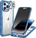seacosmo for iPhone 14 Pro Max Case, Full Body Bumper with Built-in 9H Tempered Glass Privacy Screen Protector and Camera Lens Protector, Compatible with MagSafe, Shockproof Phone Case, 6.7", Blue