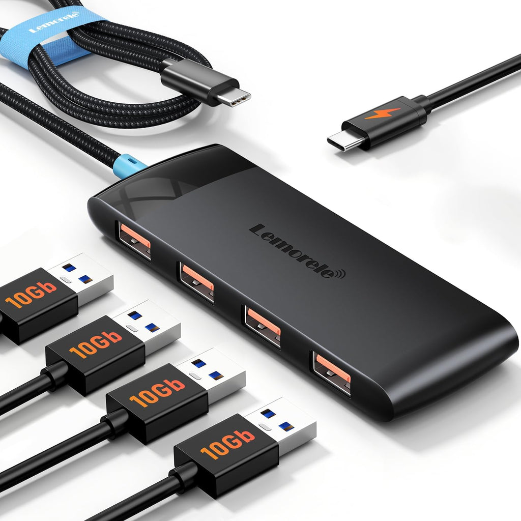 10Gbps USB C Hub, 4 Ports USB3.2 Splitter for Laptop, USB C Multiport Adapter w/Charging Port, for MacBook Pro/Air, iMac, Surface Pro, Dell, HP, iPad, Samsung, Etc., 1.97ft Cable