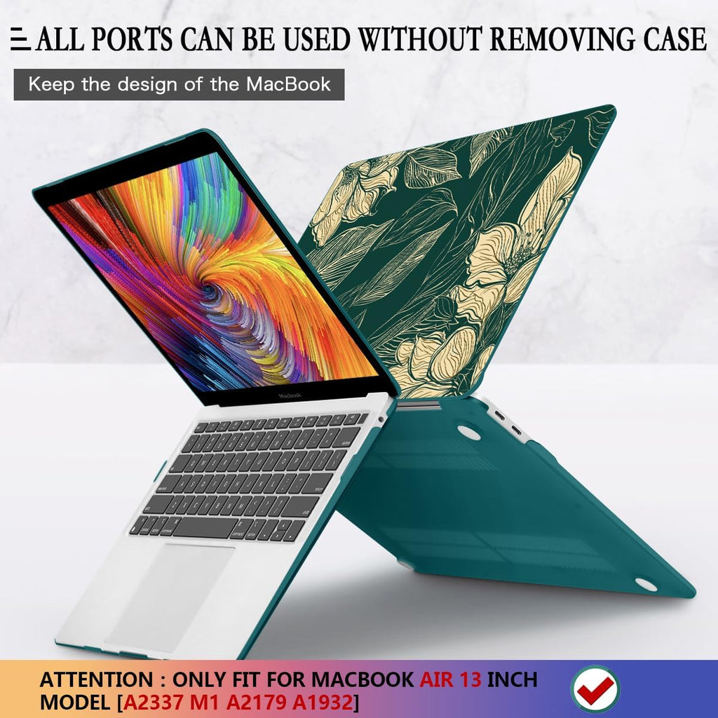CISSOOK Compatible with MacBook Air 13 inch Case 2022 2021 2020-2018 Release M1 A2337 A2179 A1932 with Touch ID, Plastic Hard Shell Case & Keyboard Cover & Screen Protector, Elegant Floral