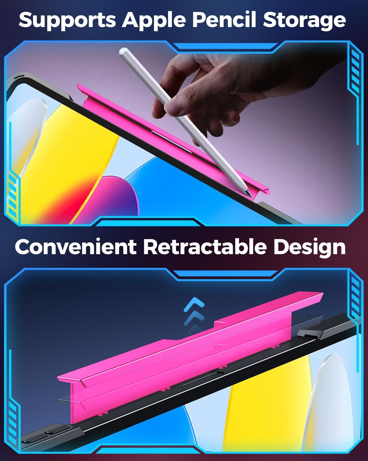 TSQQST Clear Wireless Keyboard Case for iPad (A16) 11th Generation 11-inch 2025/ iPad 10th Generation 10.9-inch 2022 with Pencil Holder & Multi-Touch Trackpad, 7-Color Backlight, 360 Rotatable, Pink