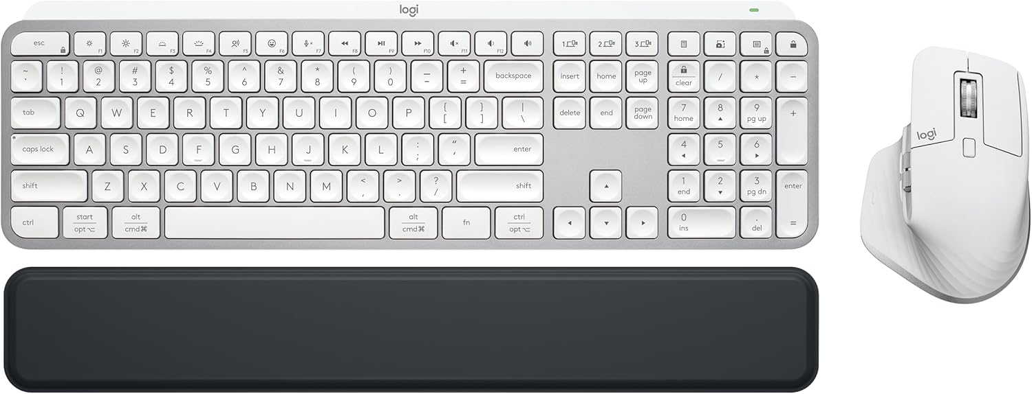 Logitech MX Master 3S Keys S Combo - Performance Wireless Keyboard and Mouse with Palm Rest, Customizable Illumination, Fast Scrolling, Bluetooth, USB C, for Windows, Linux, Chrome, Mac - Pale Grey