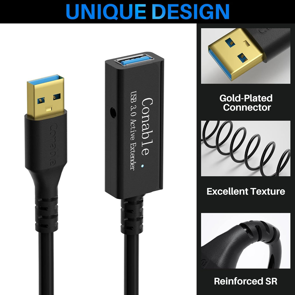 USB 3.0 Active Extension Cable 20 Feet, Long USB Type-A Male to Female Extender Cord, Built-in A Signal Booster Smart Chip, 5Gbps Transfer, for Printer, Xbox, Webcam, VR, Hard Drive, USB Hub and More