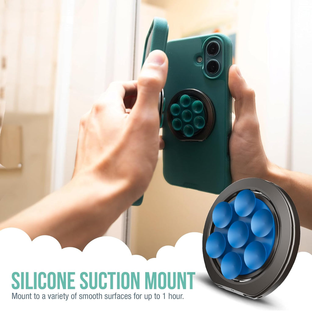 Smartish® MagSafe Suction Mount - WallFlower - 3 in 1 Reversible Magnetic Phone Grip Finger Loop, Suction Mount, Kickstand w/Universal MagSafe Adapter Kit for Apple iPhone - Blues on The Green