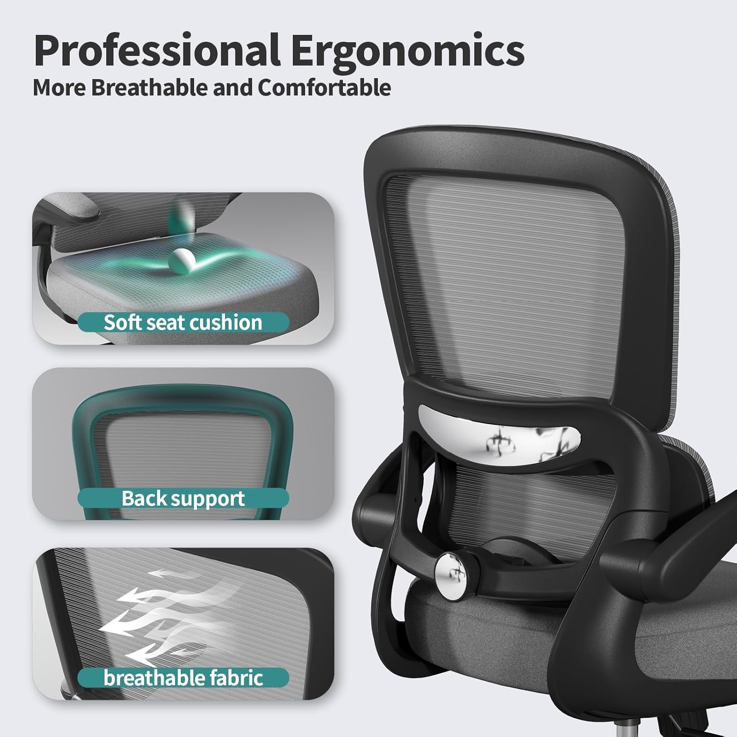 TRALT Office Chair - Ergonomic Desk Chair with Adjustable Lumbar Support, Mesh Computer Chair, Executive Chair for Home Office Comfortable Lumbar Support (Fog Gray)