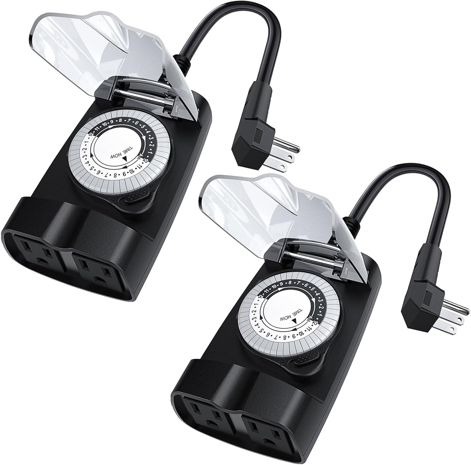 G-ELEK Outdoor Timer Outlet Waterproof, 24 Hour Outdoor Light Timer, Timers for Electrical Outlets, Ideal for Pool Pump, Christmas Lights, Heavy Duty, 2 Grounded Outlets, ETL Listed, 2 Pack