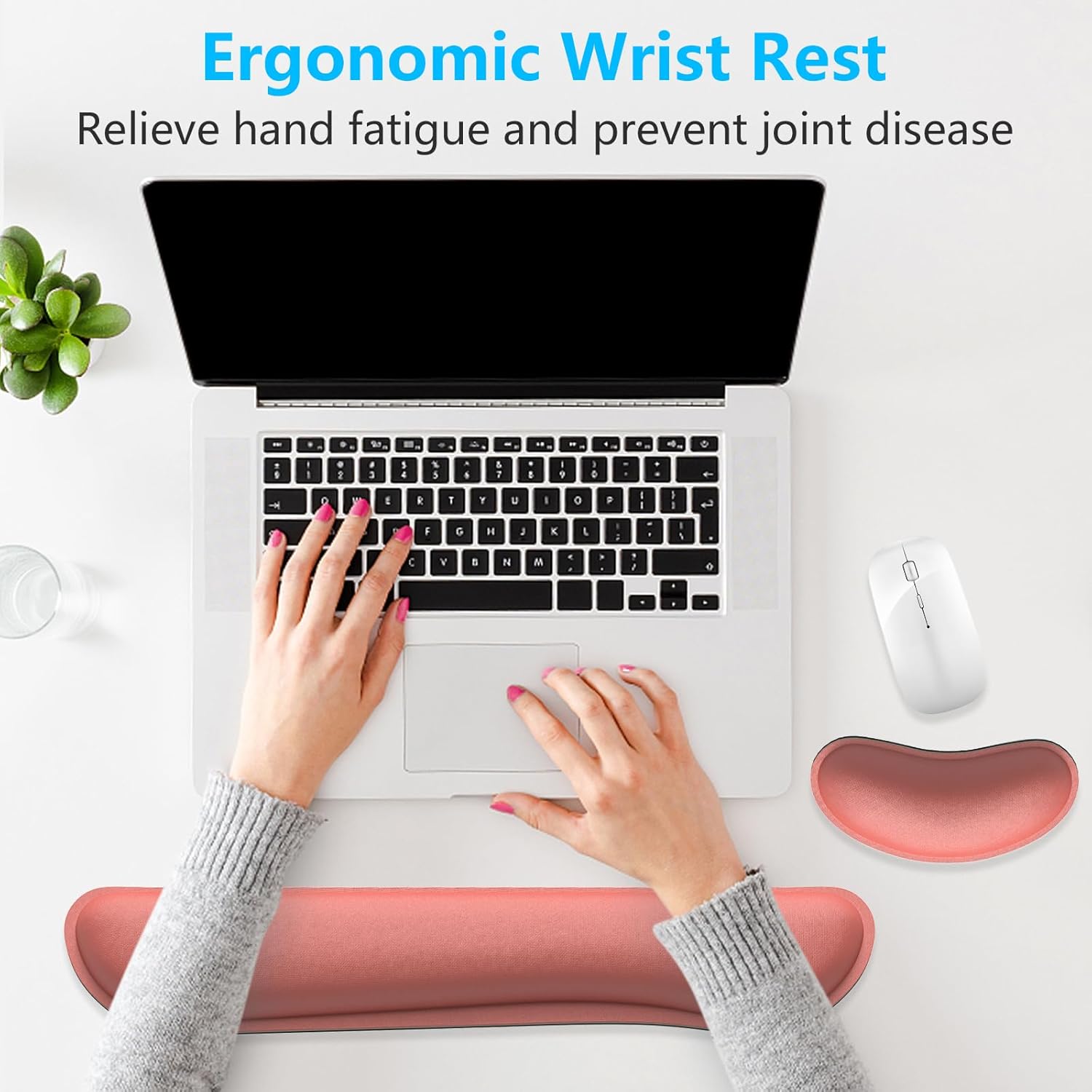 Dapesuom Enlarge Keyboard Wrist Rest, Memory Foam Wrist Cushion for Desk Mats Support, Cute Typing Pain Relief Keyboard Mouse Pad Rests Set with Non-Slip Base for Gaming Laptop Office, Indian Red