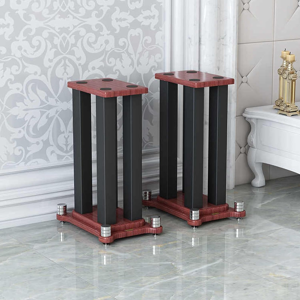 A Pair of Universal Speaker Stands, Heavy Duty Speaker Stands Holds Bookshelf Speaker Satellite Speaker Large Speaker, Vibration-Absorbing MDF Design, Holds 88lbs Speaker (Teak, 50cm/19.6in)