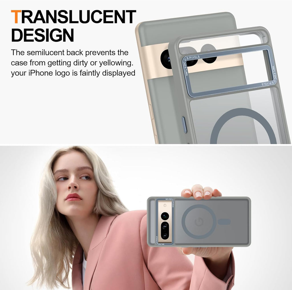 Magnetic for Google Pixel 7 Pro Case, [Military Grade Drop Protection] [Compatible with MagSafe] Shockproof Slim Translucent Matte Anti-Slip for Women Girls Men Case, Gray